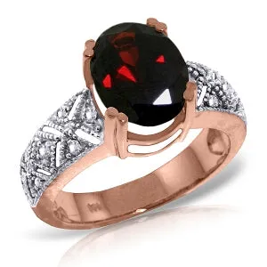 14K Solid Rose Gold Ring Natural Diamond & Garnet Jewelry