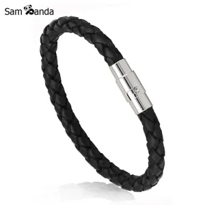 2017 New Fashion Men Black Leather Bracelet Friendship Bracelets & Bangles Pulseras Hombre Punk Men Jewelry Gift SL1762