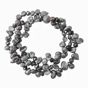 209-07 | 3-STRAND GRAY KESHI & CRYSTAL BRACELET