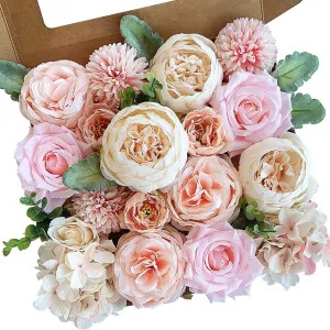 Bulk Artificial Flowers Combo Box Set Fake Flowers Faux Cake Flowers with Stems for DIY Wedding Bouquets Centerpieces Baby Shower Party Wholesale