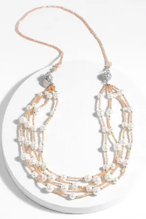 Convertible Pearl and Sparkle Layered Necklace - Rose Goldtone